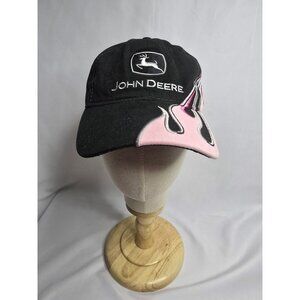 John Deere Women Hat Black And Pink 3D Stitch Flame Adjustable Cap- One Size